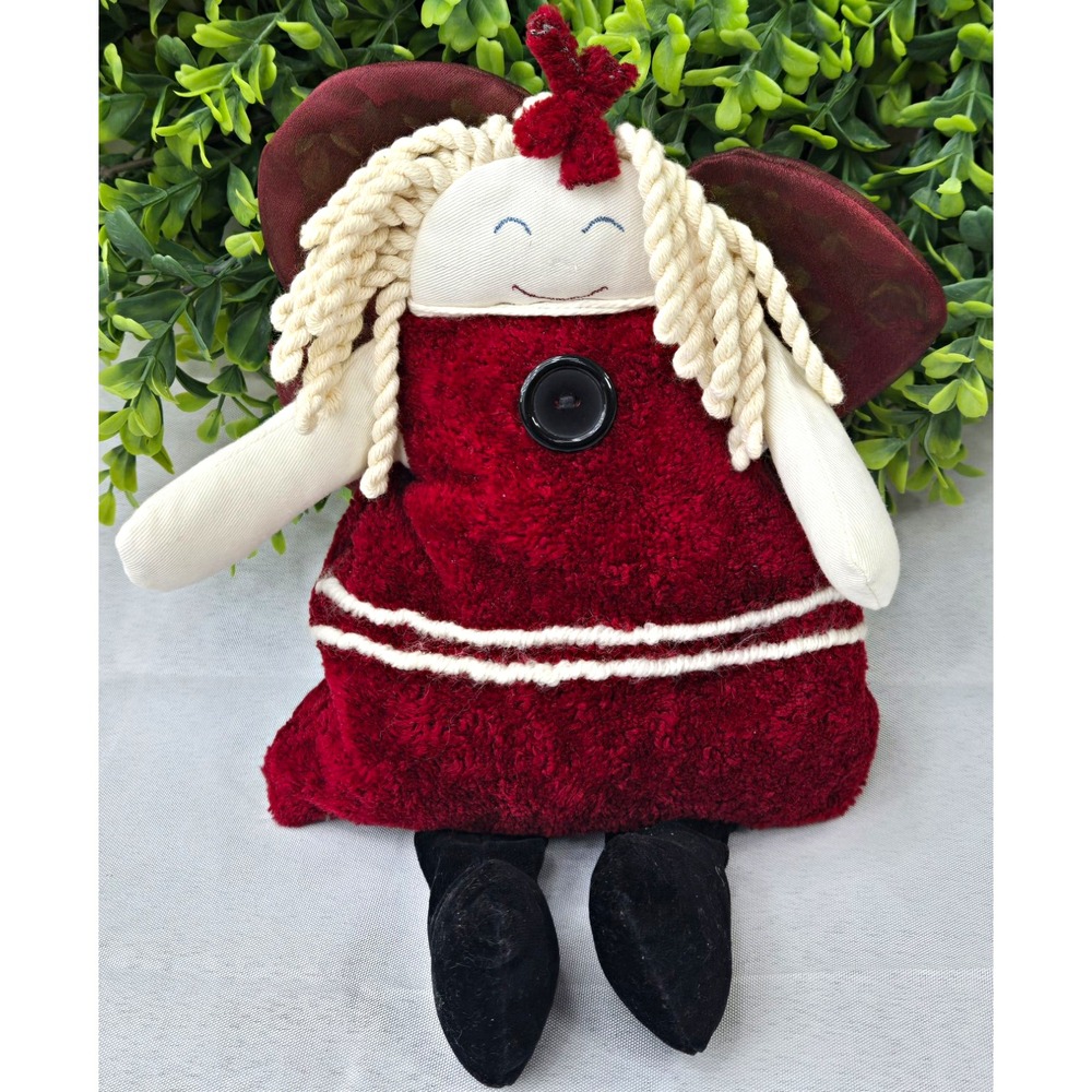 Vintage Woof & Poof 2003 Christmas Angel Plush Doll Burgundy Velvet Fabric 15"